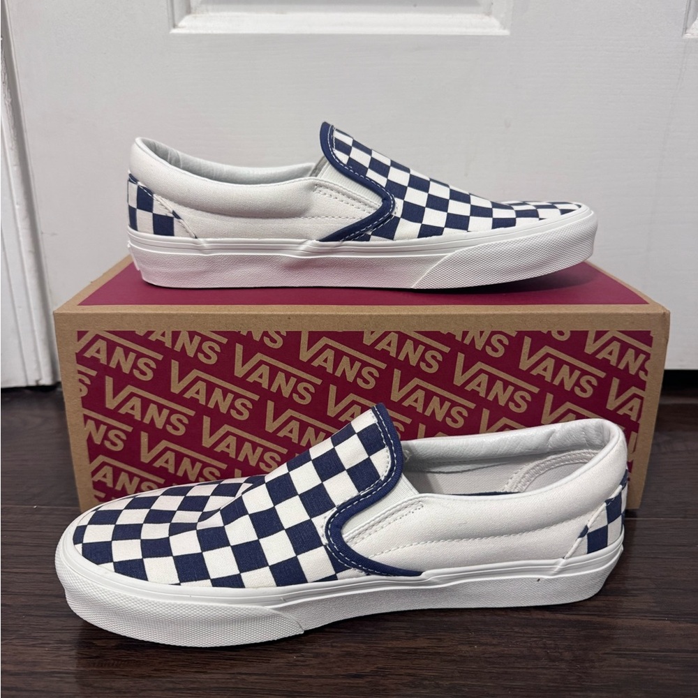 Vans Blue and White Checkerboard Slip-Ons